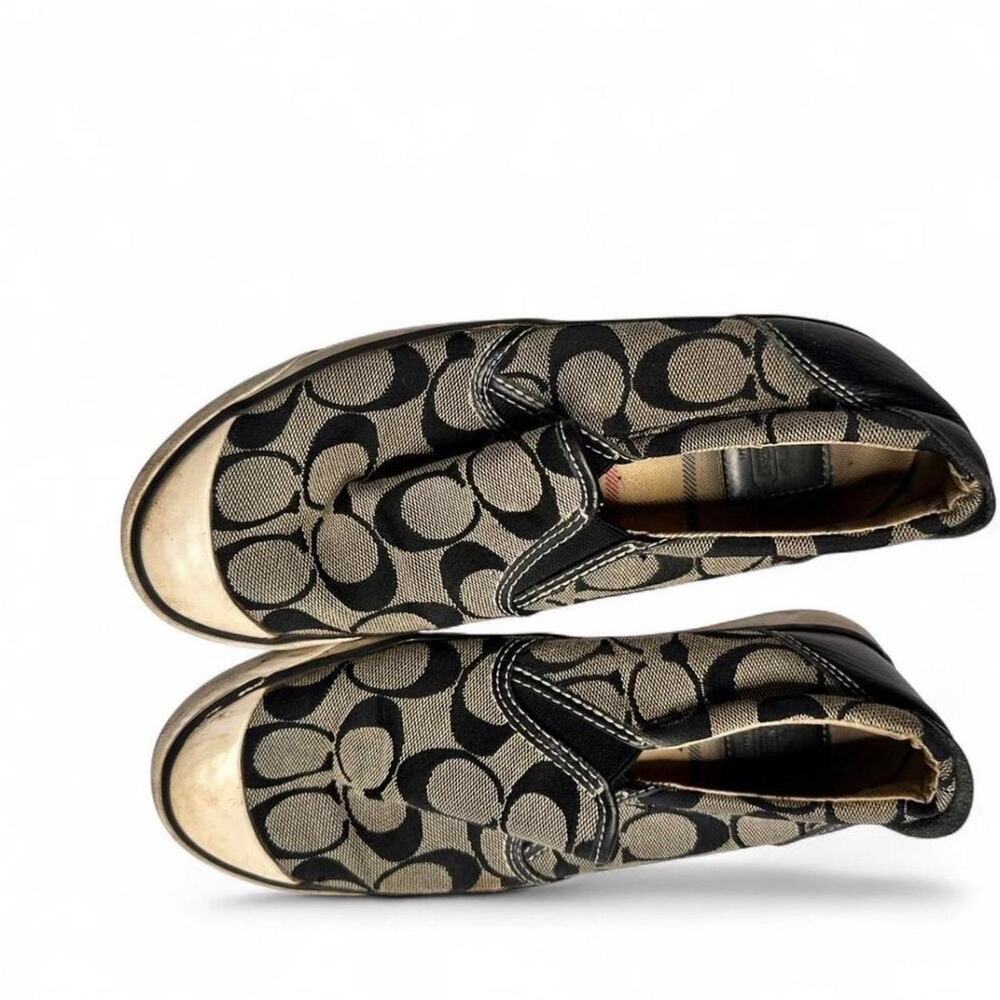 Coach black and beige canvas slip-on sneakers repeating black C logo size 6